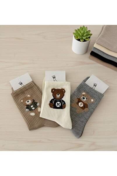 MIROX SOCKS Ayıcıklı Kolej Çorap 3'Lü Dikişsiz