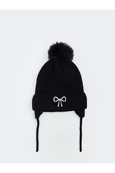 LC Waikiki Two Mt Shop Quality Lcw Baby Black Bow Embroidered Baby Girl Beanie