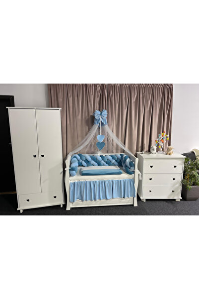 PeppiBambini Personalized 11-piece crib bedding -Blue Velvet Braided Sides -