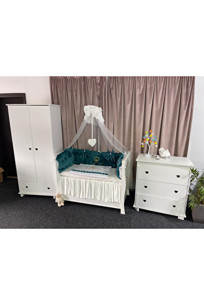 PeppiBambini Lenjerie de patut personalizata 11 piese ROYAL Catifea Verde -