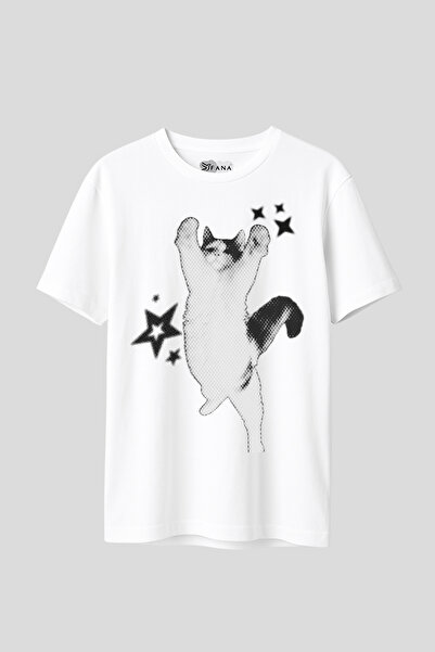 FANA Valentine's Day Special Y2K Vintage Halftone Cat Printed Oversize T-Shir...