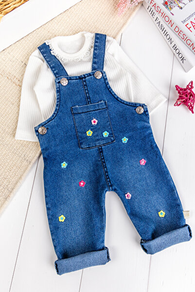 Babymod Floral Embroidered Denim 2-Piece Baby Girl Salopet Jumpsuit