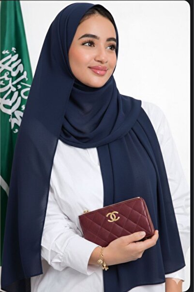 Veil Designer طرحه بوال سادة طبقتين ;كحلي قماش ياباني 190*55