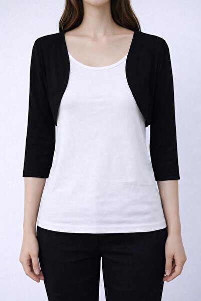 Neden Tekstil Black Short Bolero with Lace Detail on the Back