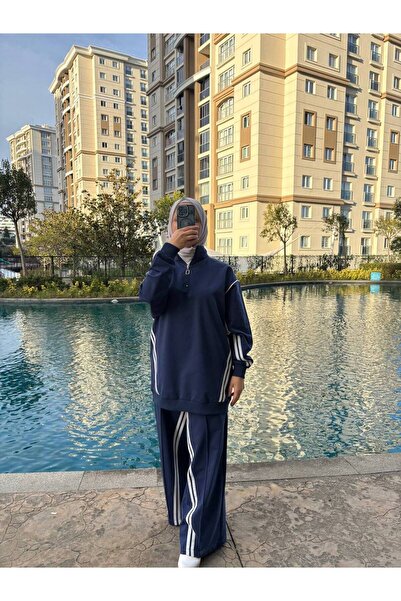 Wovi Moda Women's Hijab Top and Bottom Set Tracksuit Set with Zipper Collar