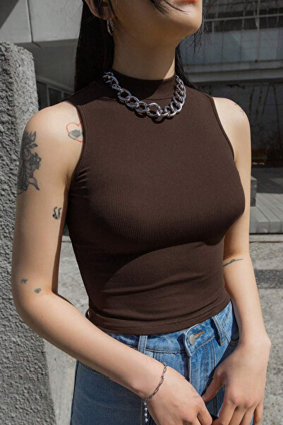 ROSAMİNA Women's Camisole Sleeveless High Neck Body Blouse