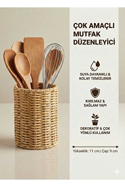 LOVYCO Rustic Design Multi-Purpose Wicker Spoon Holder, Flower Holder - Ladle...