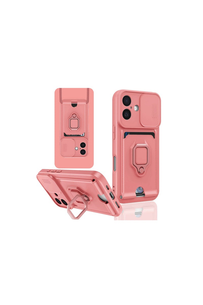 eco port حافظة آيفون 16 من السيليكون مع حامل لبطاقة الزوما - وردي