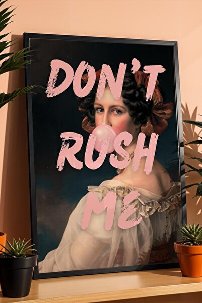 Saturn Dont Rush Me Pink Bubble Gum Balloon Femeie înrămată Pictură Decor pen...