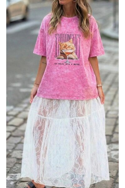 GUMMORE COLLECTİON Cat Walks Desenli, Kedi Baskılı T-shirt, %100 Pamuk Yıkama...