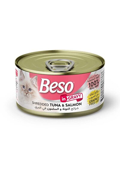 Beso Shredded Tuna & Salmon in Gravy for Adult Cats – Grain-Free Wet Cat Food...