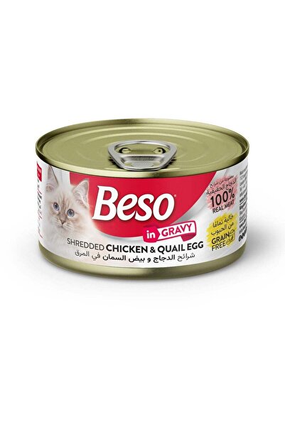 Beso Shredded Chicken & Quail Egg in Gravy for Adult Cats – Grain-Free Wet Ca...