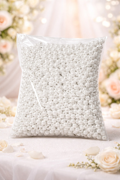 FİORE HEDİYELİK Lüks Delikli Beyaz Plastik İnci Boncuk 8mm 500 gr – Düğün,Nik...