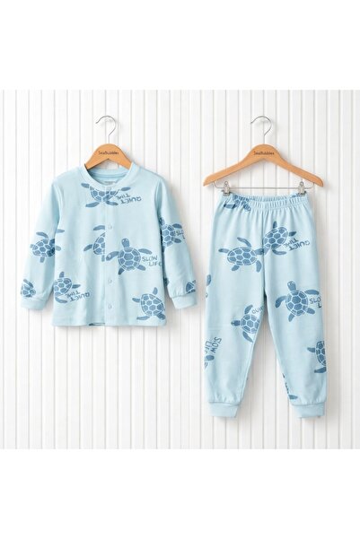 SeaBubbles Set de pijamale pentru copii cu model broască țestoasă și capse în...