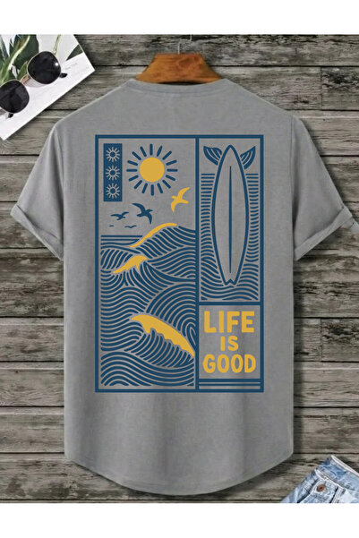 SUNFREE Life Is Good Sun Back and Front Printed Oval Skirt Cotton Summer Unis...