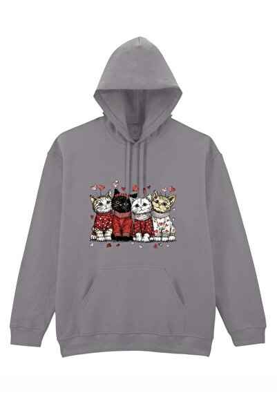 Cu Pisici Printed Hoodie-Love Has Paws, Unisex, Valentine's Day