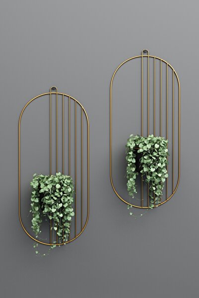 wearme 2’li Gold Kaplama Metal Duvar Saksılığı Oval Modern Çiçeklik & Dekorat...