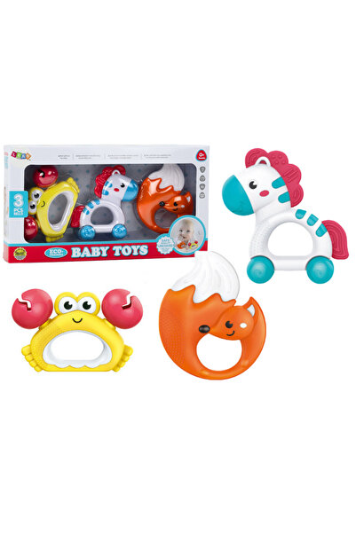 LEAN Set of 3 rattle and teething toys: zebra, crab, fox