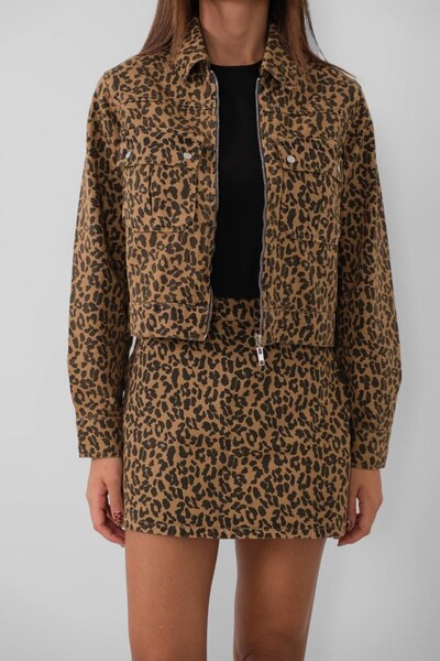 ZDN Kahverengi Leopar Kısa Kot Ceket