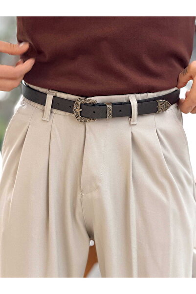 manch collection Brown Oval Embroidered Belt with Metal Detail on the End in ...