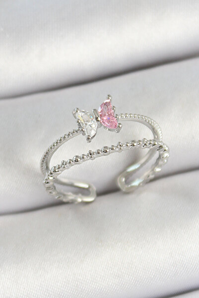 Mustran خاتم نسائي من النحاس على شكل فراشة من حجر الزركون باللون الفضي قابل ل...