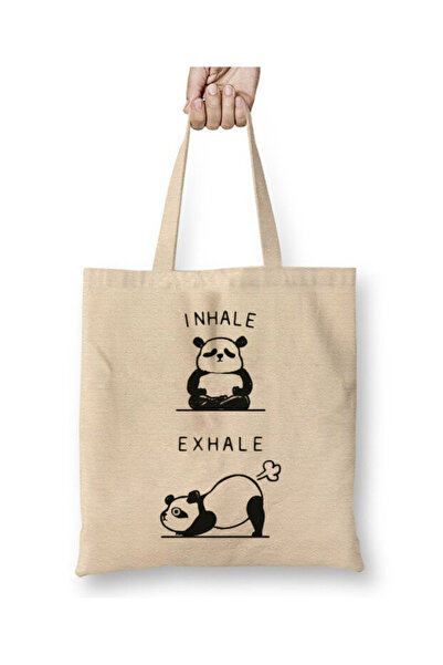 Toyaso Panda Yoga Inhale Exhale Fitness White Tote Bag Long Handle Shopping B...
