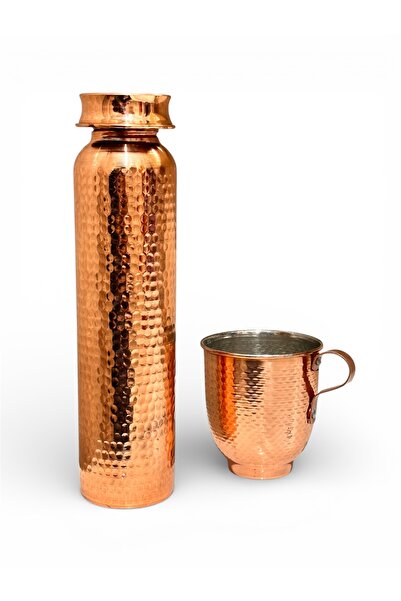 gulflower nude Copper Flask with Hammer Pattern Design and Cup, Healthy and H...
