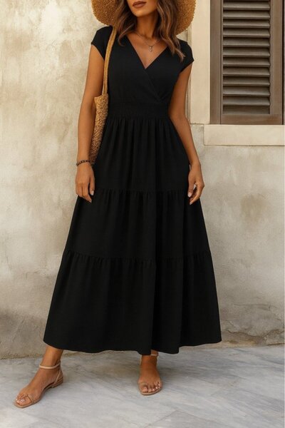 FRESCO SCARFS Women's Short Sleeve Double Breasted Collar Elastic Waist Singl...