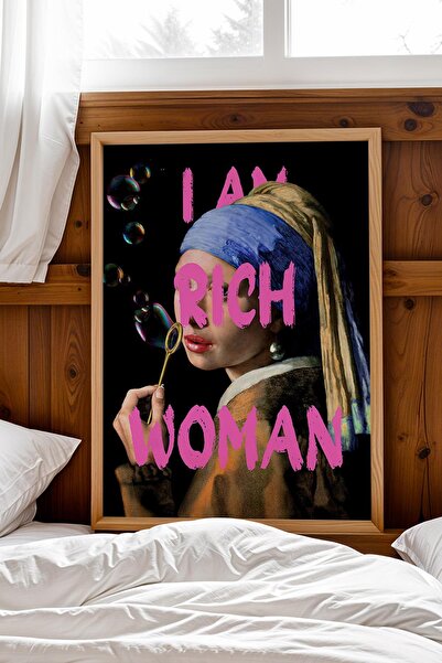 Saturn Girl with Pearl Earring I Am Rich Woman Fun Ironic Art Framed Painting...