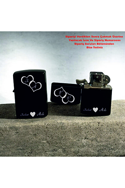 DOĞRU GRAFİK Eşe/Sevgiliye Özel Kalp Tasarımlı Kişiye Özel Benzinli Çakmak