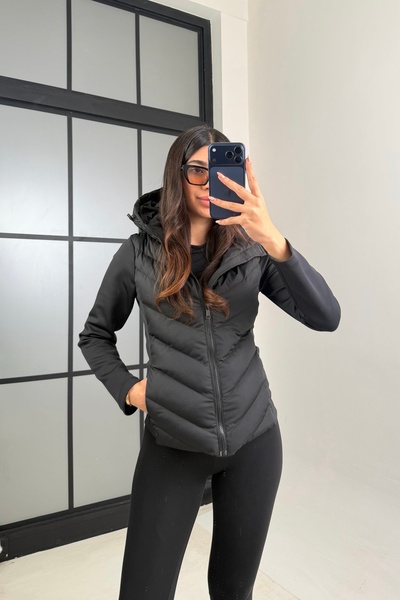 gm giyimarket Women's Zra Model Contrast Hooded Puffer Coat