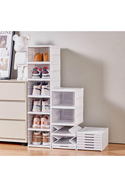 Generic صندوق تخزين أحذية قابل للتكديس بستة طبقات، منظم قابل للطي بدون تركيب ...