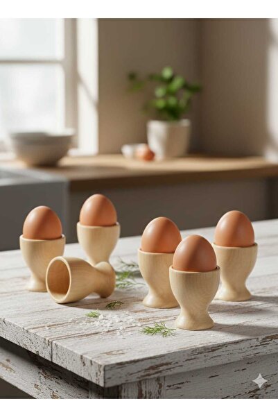 LOVYCO 6-Piece Natural Bamboo Egg Holder - Rustic Breakfast Presentation Stan...