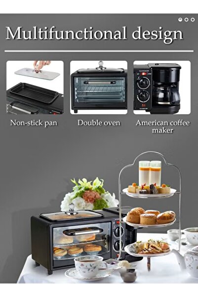 TYBJ محطة إفطار كهربائية 3 في 1 مزودة بمؤقت، صينية خبز، رف خبز، مقلاة، وإبريق...