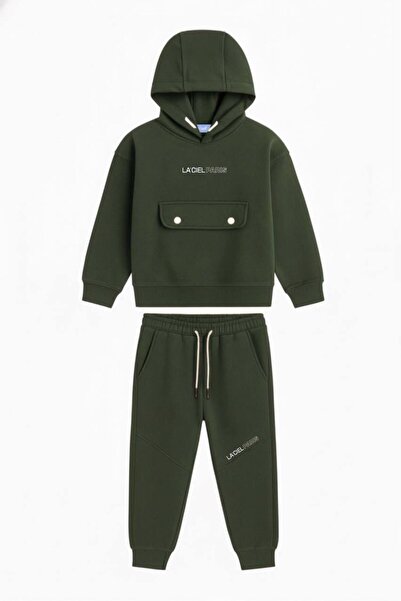 Motebarn Wear Boy's Hooded Lettered Top and Bottom Tracksuit Set