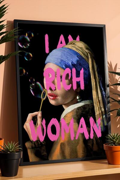 Saturn Girl with Pearl Earring I Am Rich Woman Fun Ironic Art Framed Painting...