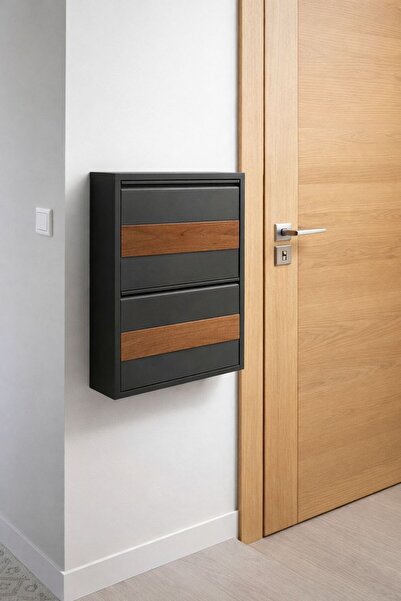 Arinna 2'Lİ ANTRASİT METAL AYAKKABILIK ( AHŞAP DESENLİ )