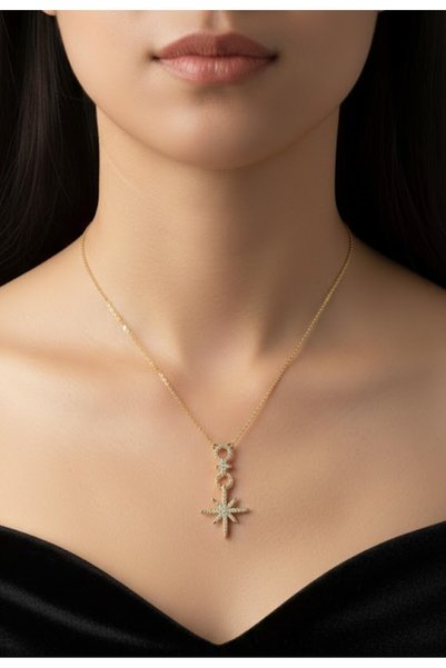 KANERUZ Gold Color North Star Luxury Steel Necklace (44 cm)