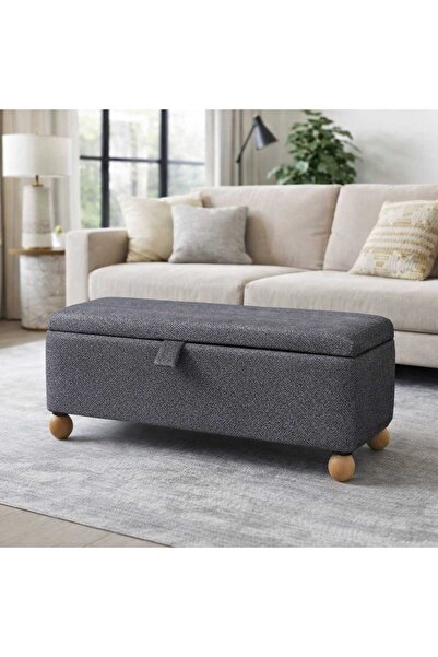 PUFMANYA VANESSA PREMİUM 90 CM SANDIKLI GÜRGEN AYAKLI DOKUMA KUMAŞLI PUF BENC...