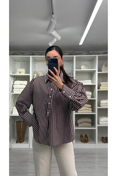 LUUNA STORE Alen Striped Poplin Shirt - Burgundy