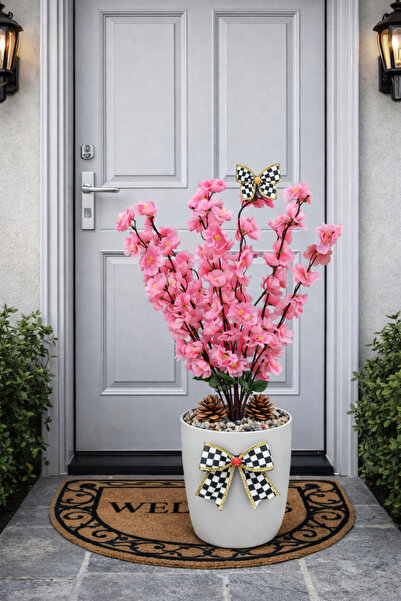 Marrone Ramură de primăvară cu flori de cireș japonez roz, 50 cm, ornament pe...