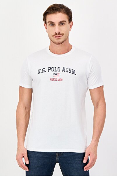 U.S. Polo Assn. Men Crew Neck Short Sleeve Graphic Print T-Shirt, White