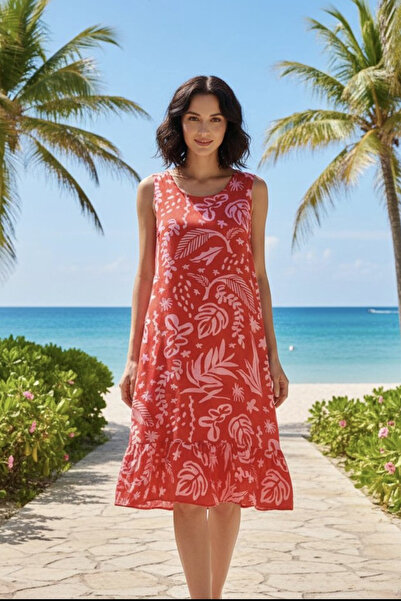 AYASOFYA OTANTIK Women's Ethnic Floral Patterned Sleeveless Midi Dress