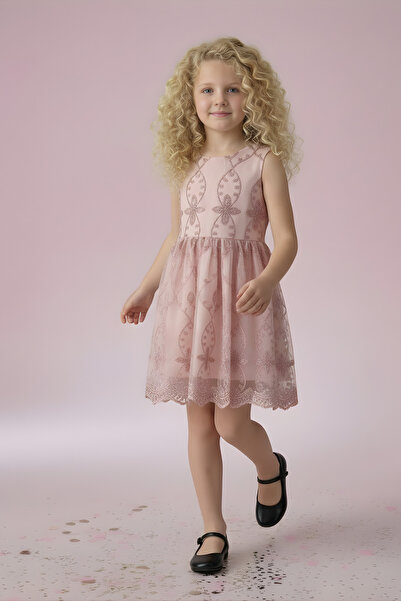 FESSHERA KİDS Girl's Dress with Lining and Zipper on the Back, Comes with a B...