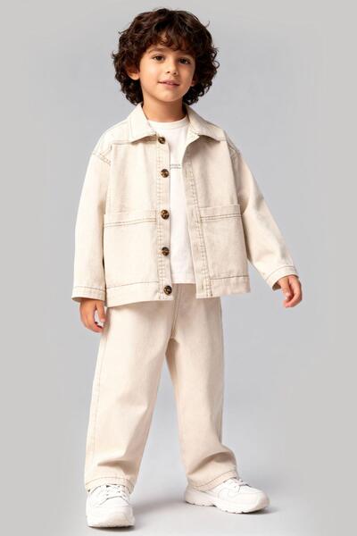 miabambim Jachetă Pantaloni Tricou Set 3 piese pentru băieți Bej