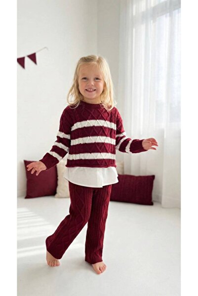 MİO Girl's Burgundy Knitwear Set