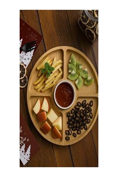 HİROS'H 5 Bölmeli Bambu Sunumluk Çerezlik