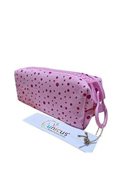 UNICUS Big Zip Polka Dot Linen Pencil Case 921-Pink Zipper