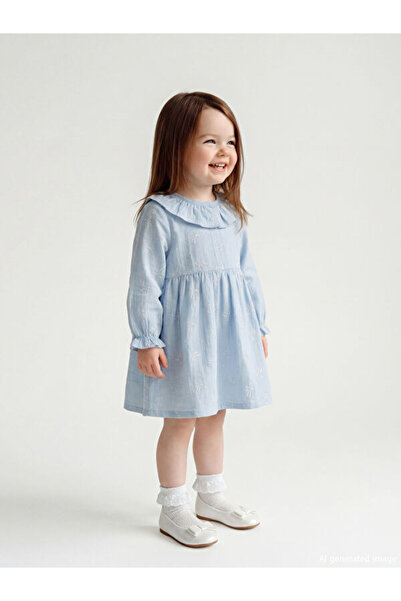 LC Waikiki ESVAB • Modern & Seçkin Fırfırlı Bebe Roba Dokulu Kız Bebek Elbise