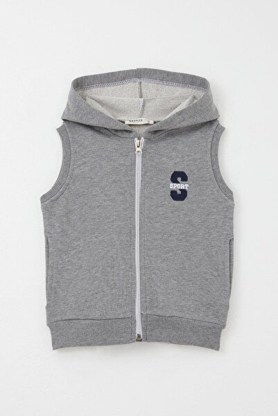 Breeze Boy's Vest with Letter Embroidery and Zipper, Ages 3-8, Dark Gray Melange